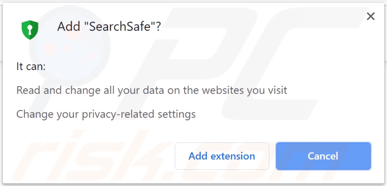 SearchSafe browser hijacker asking for permissions