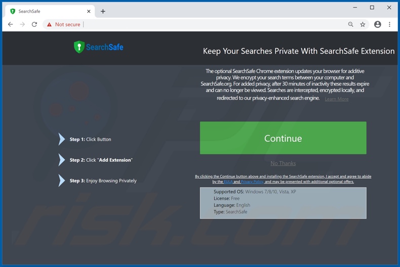 Website used to promote SearchSafe browser hijacker