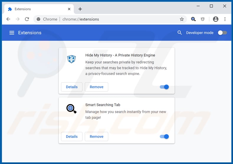 Removing hsmartsearching.net related Google Chrome extensions