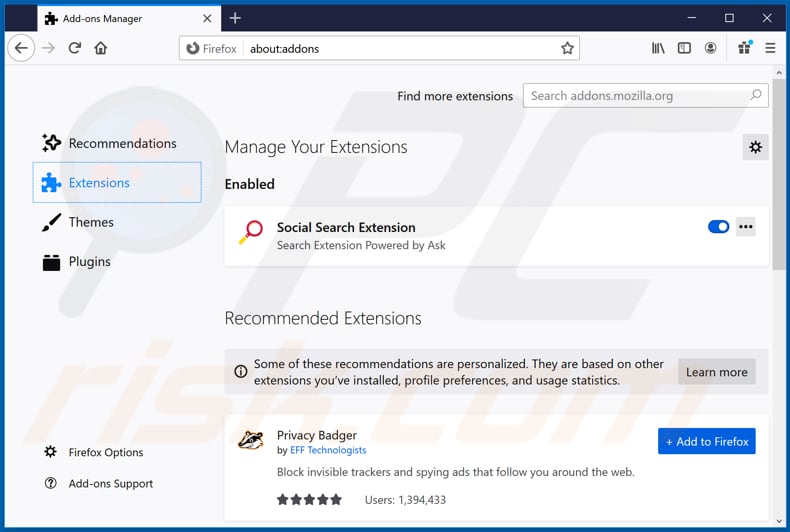 Removing socialsearch.com related Mozilla Firefox extensions