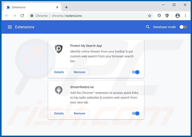 Removing streamradiolive.co related Google Chrome extensions