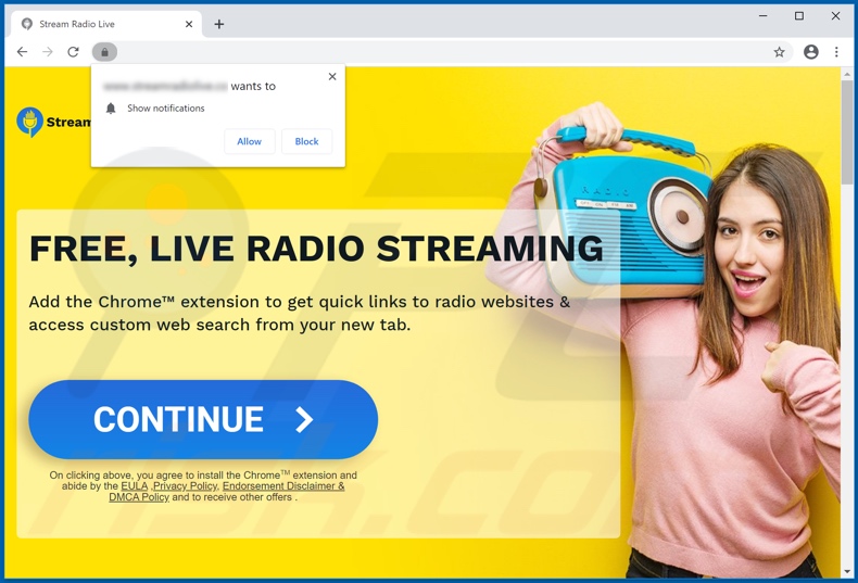 Website used to promote Stream Radio Live browser hijacker