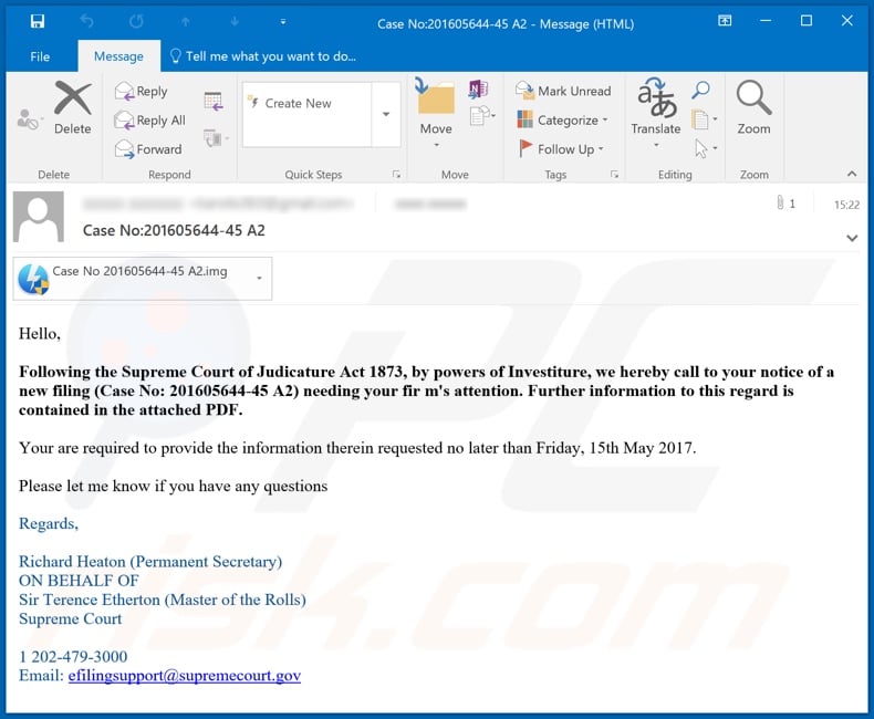 Fake Supreme Court malware-spreading email spam campaign