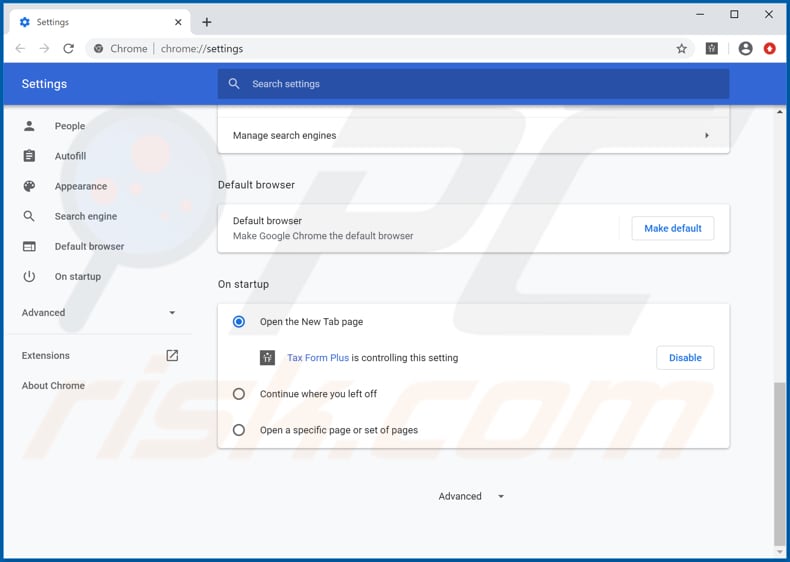 Removing taxformplus.com from Google Chrome homepage