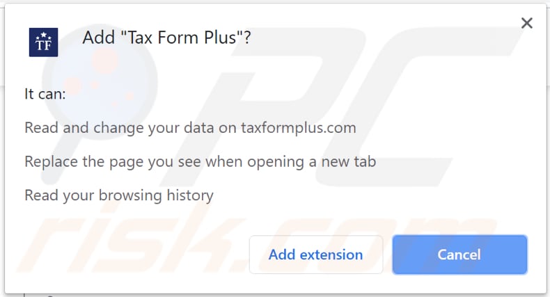 tax form plus asks for a permission to be installed