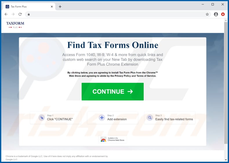 Website used to promote Tax Form Plus browser hijacker
