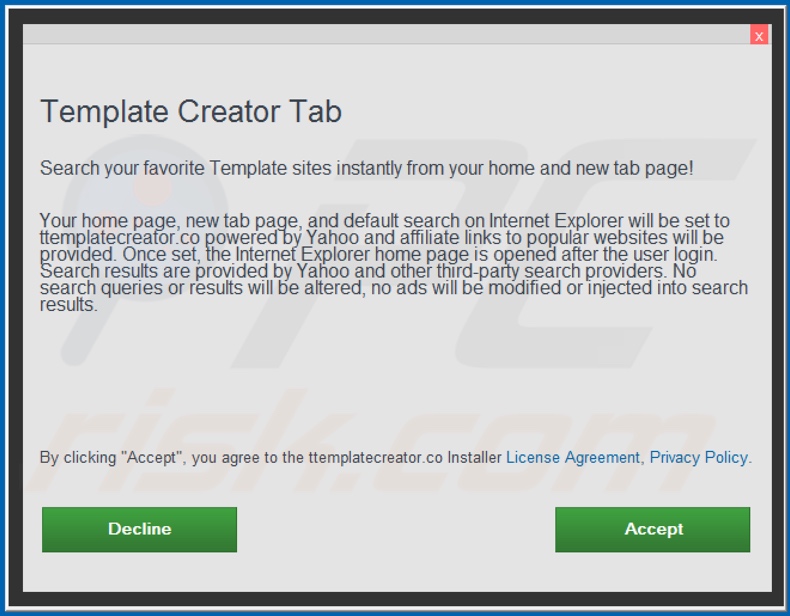 Official Template Creator Tab browser hijacker installation setup