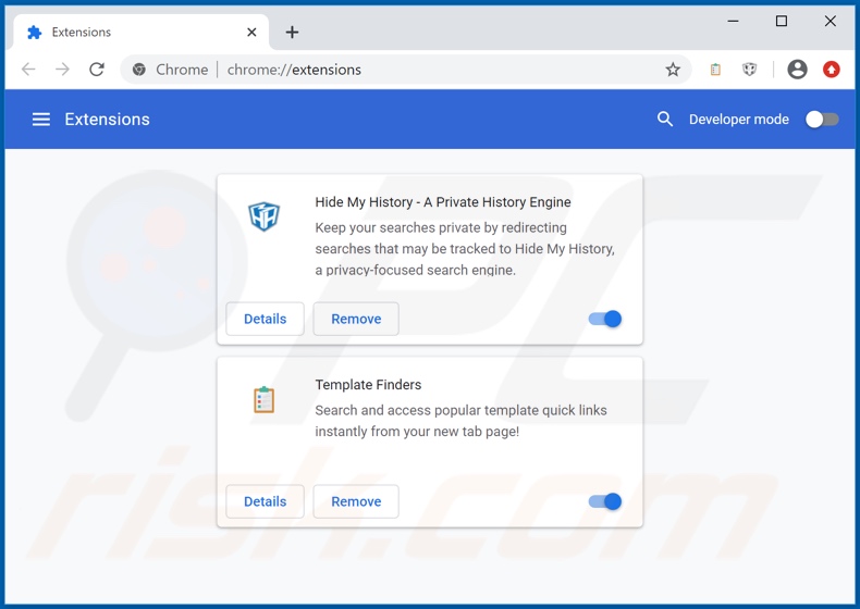 Removing htemplatefinders.com related Google Chrome extensions