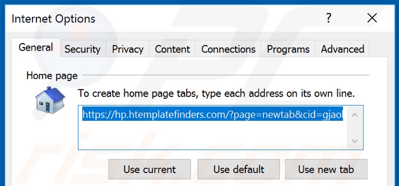 Removing htemplatefinders.com from Internet Explorer homepage