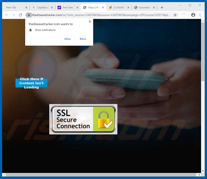 thediseasetracker[.]com pop-up redirects