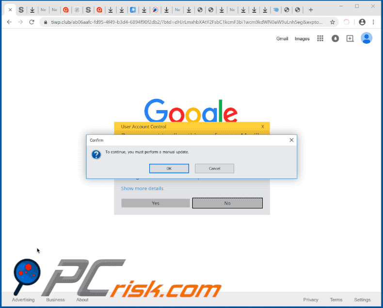 Appearance of To continue, you must perform a manual update scam (GIF)