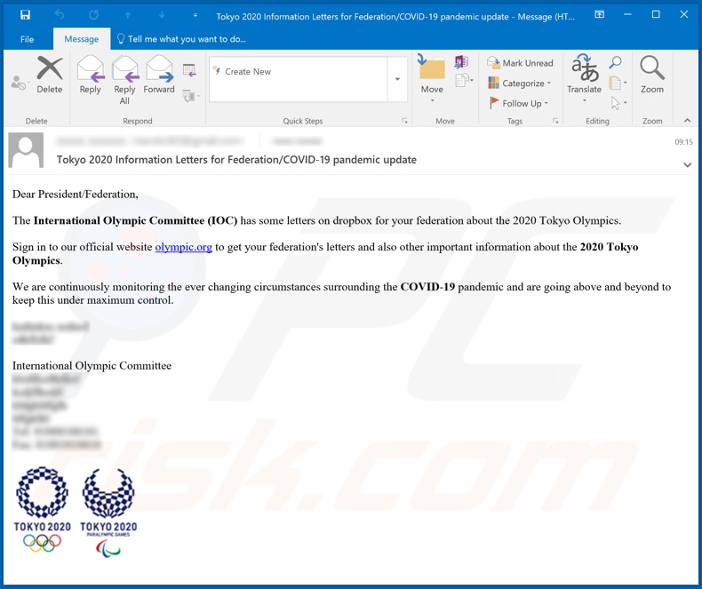 Tokyo Olympics 2020 email scam second variant
