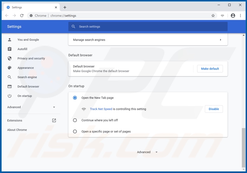 Removing tracknetspeed.com from Google Chrome homepage