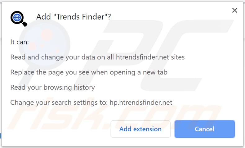 trends finder browser hijacker asks for a permission to be installed