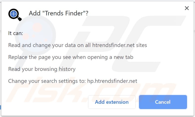 trends finder browser hijacker asks for a permission to be installed