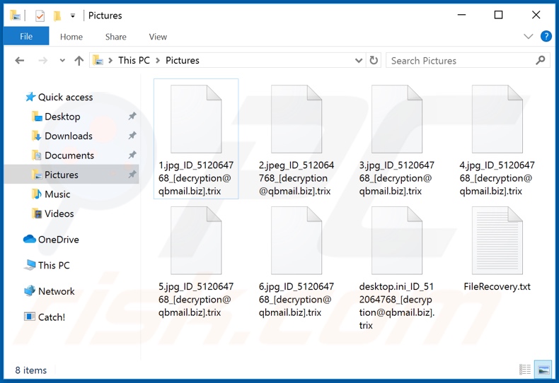 Files encrypted by Trix ransomware (.trix extension)