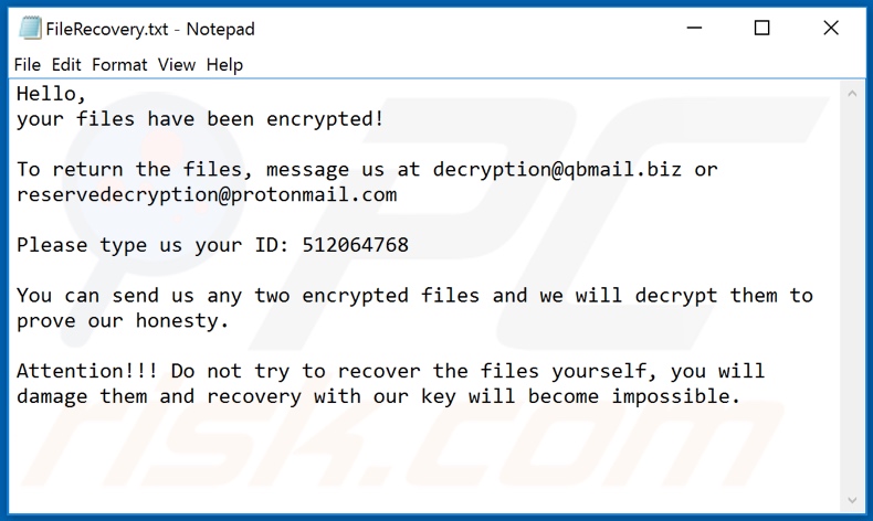 Trix decrypt instructions (FileRecovery.txt)