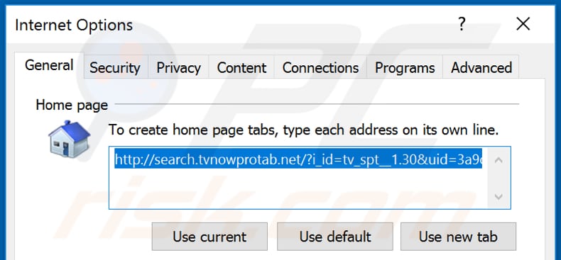 Removing tvnowprotab.net from Internet Explorer homepage