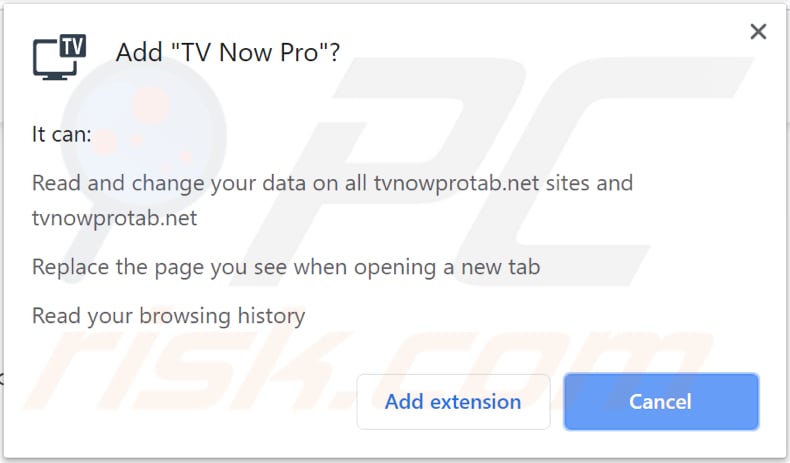 tv now pro browser hijacker asking for a permission to be installed