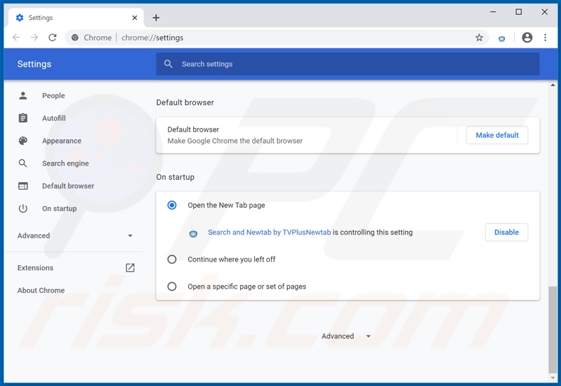 Removing search.tvplusnewtabsearch.com from Google Chrome homepage