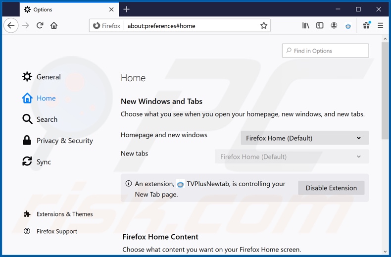 Removing search.tvplusnewtabsearch.com from Mozilla Firefox homepage