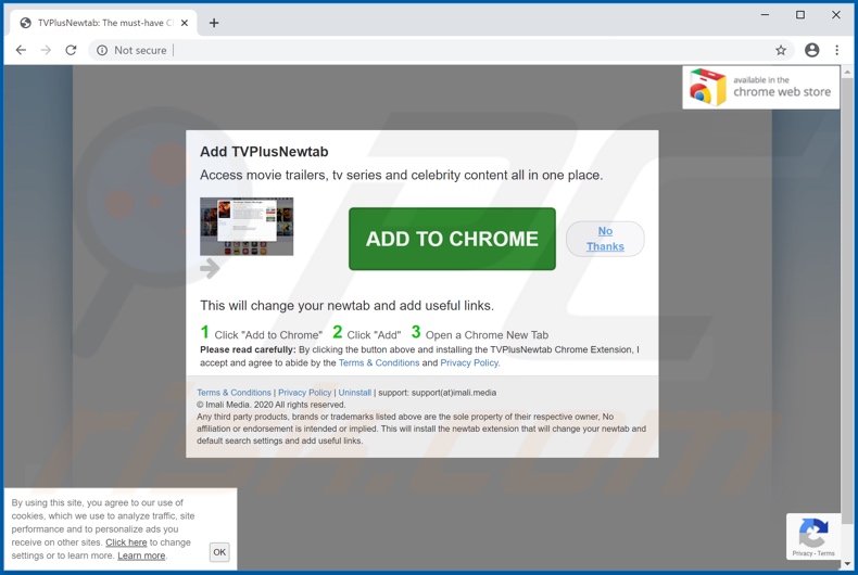 Website used to promote TVPlusNewtab browser hijacker