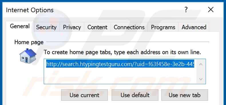 Removing htypingtestguru.com from Internet Explorer homepage