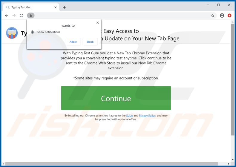 Website used to promote Typing Test Guru browser hijacker