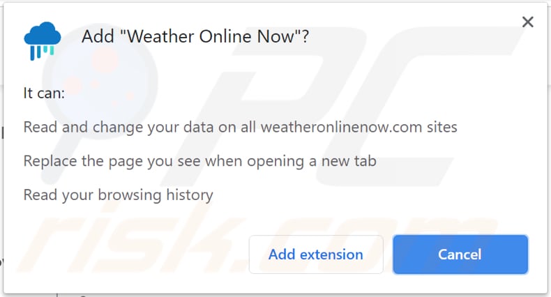 weather online now browser hijacker asks for a permission to be added