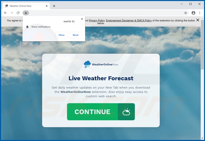 Website used to promote Weather Online Now browser hijacker