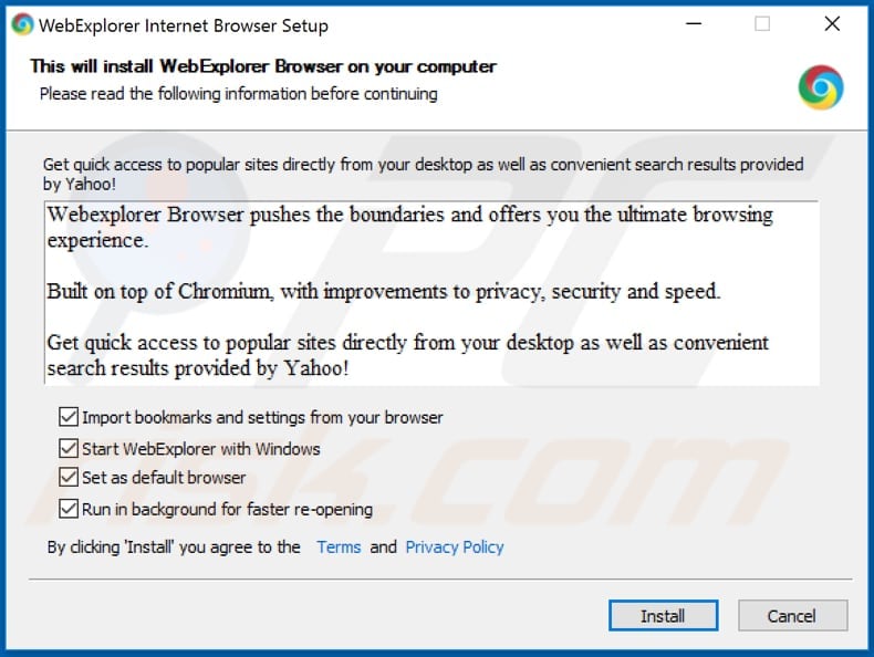 webexplorer browser adware installer
