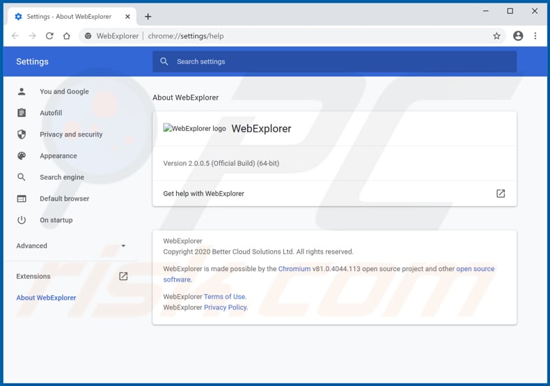 WebExplorer Browser pop-up redirects