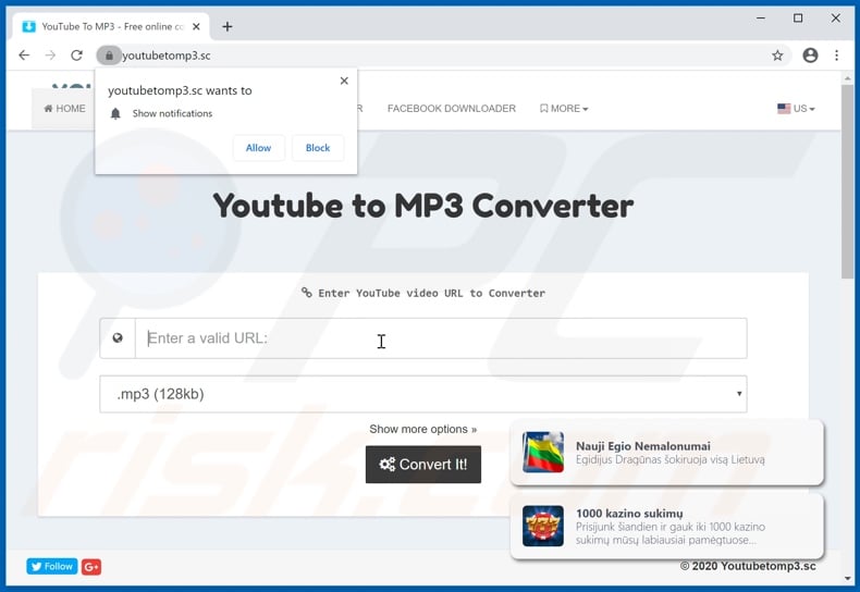 youtubetomp3[.]sc pop-up redirects