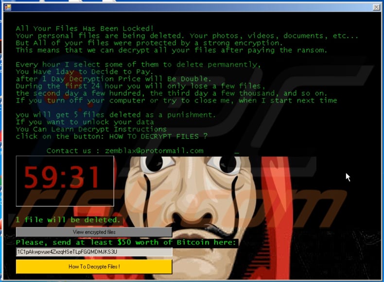 Zemblax decrypt instructions (pop-up window)