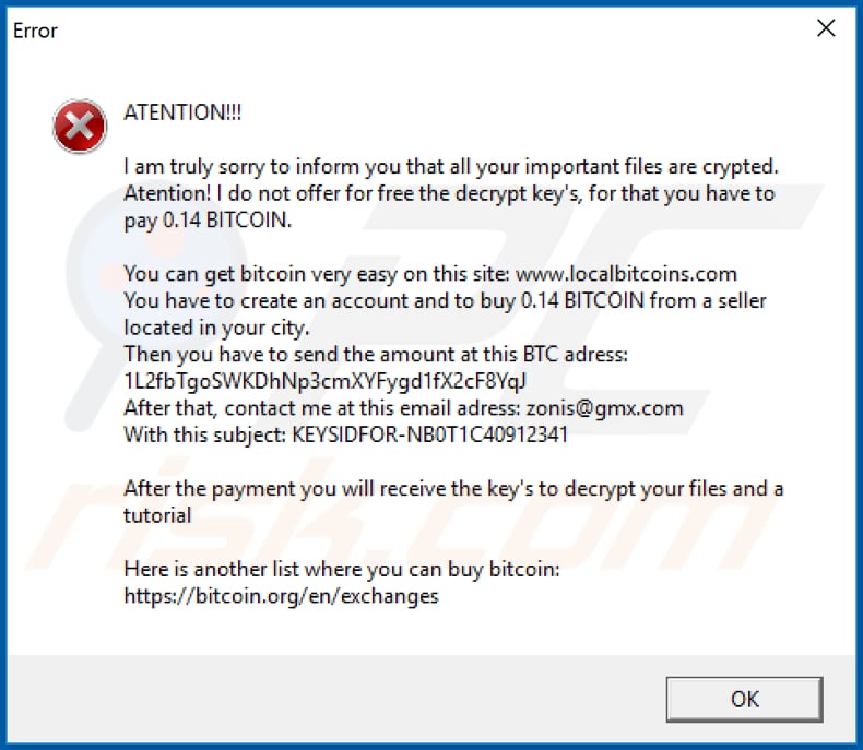 zonisonal ransom note pop-up window