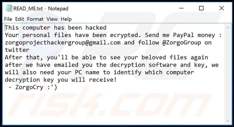 ZorgoCry decrypt instructions (READ_ME.txt)