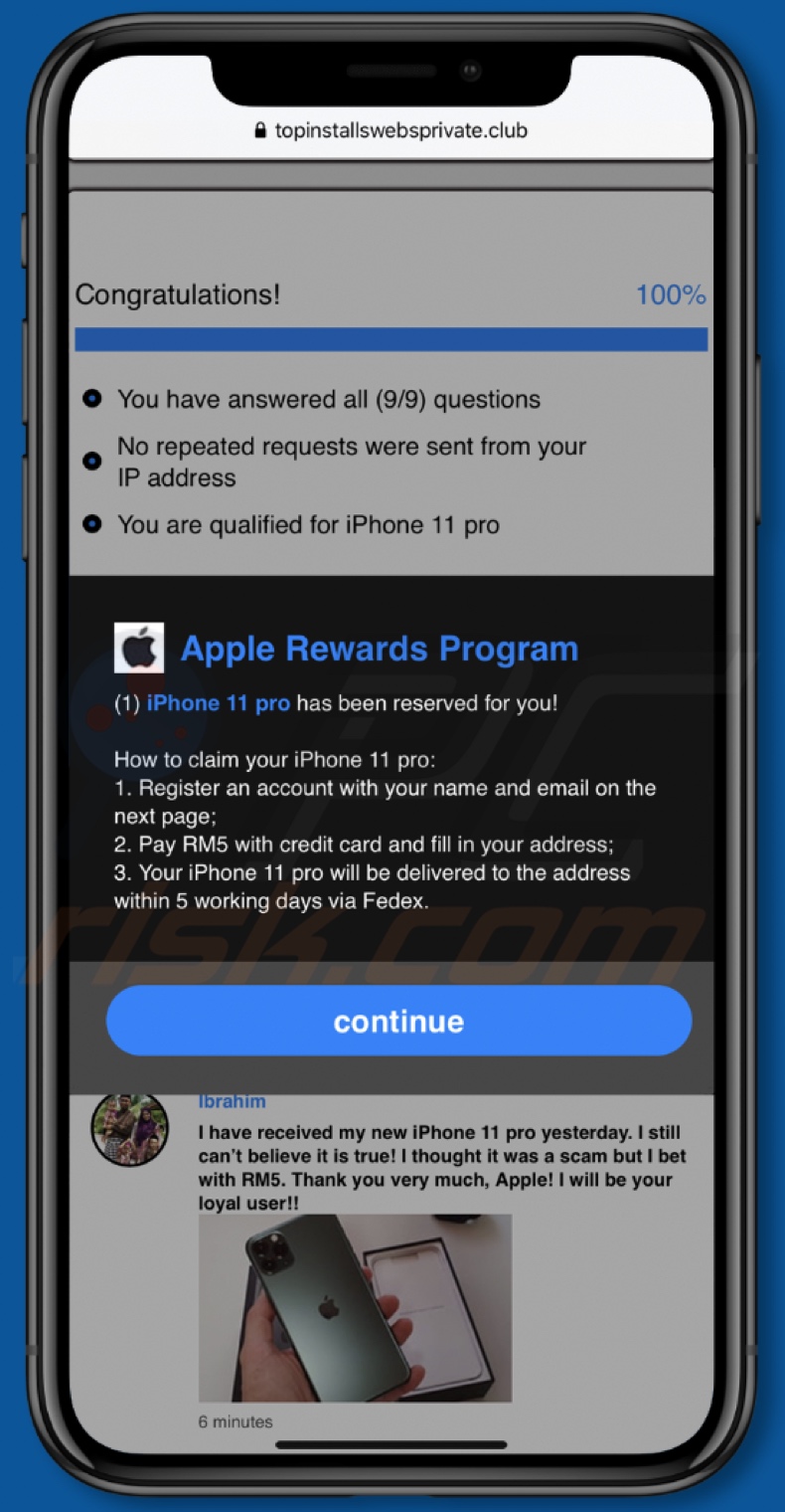 Apple Rewards Program scam pop-up