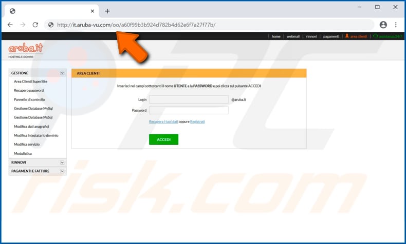 deceptive aruba.it login website