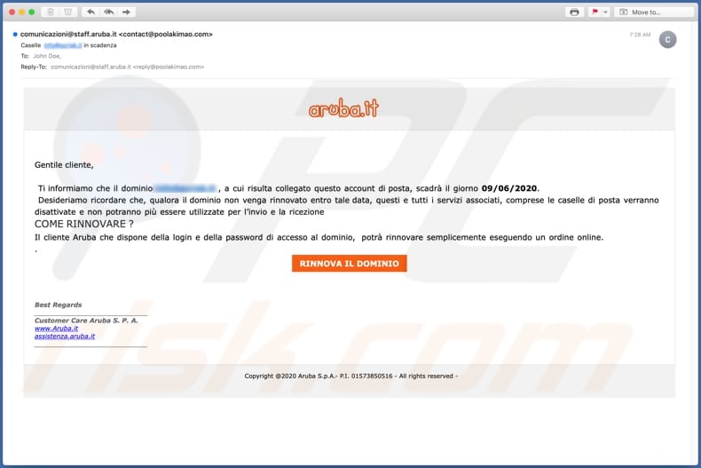 aruba.it email scam second variant