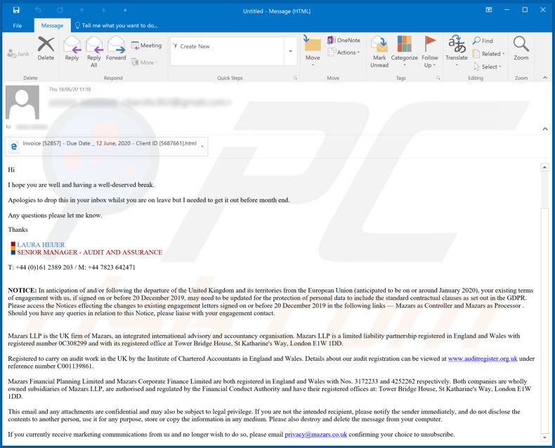 Audit and Assurance Email Virus malware-spreading email spam campaign