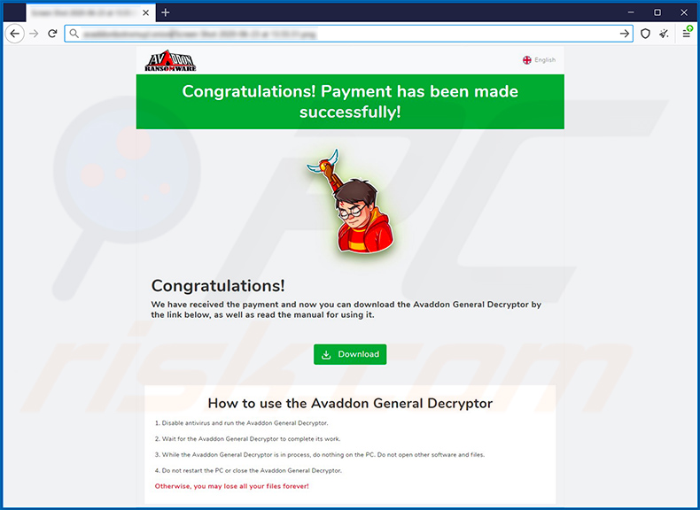 Avaddon ransomware decrypter website