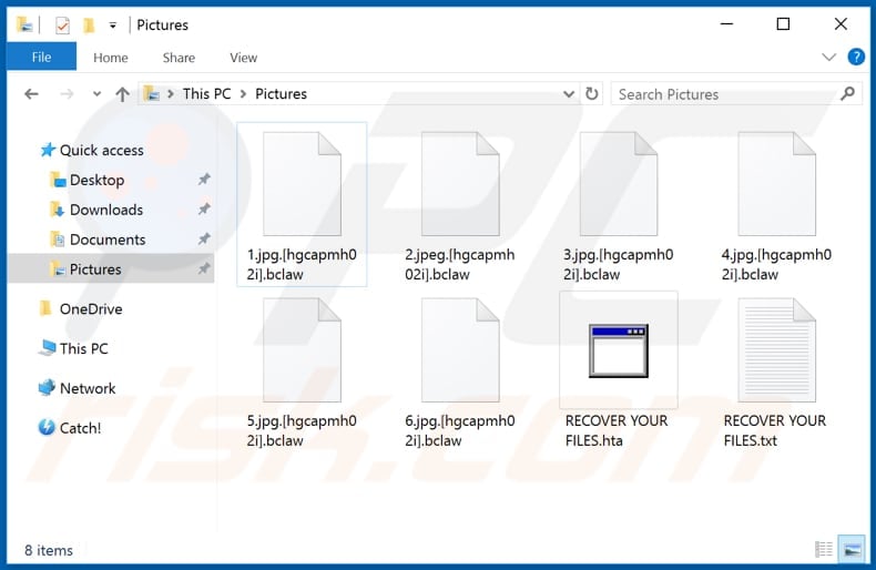 Files encrypted by Black Claw ransomware (.bclaw extension)
