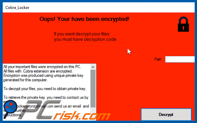 Cobra Locker ransomware pop-up gif