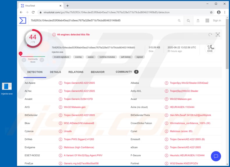 collectorstealer malware on virustotal