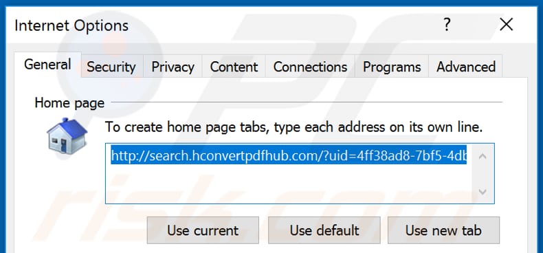 Removing hp.hconvertpdfhub.com from Internet Explorer homepage