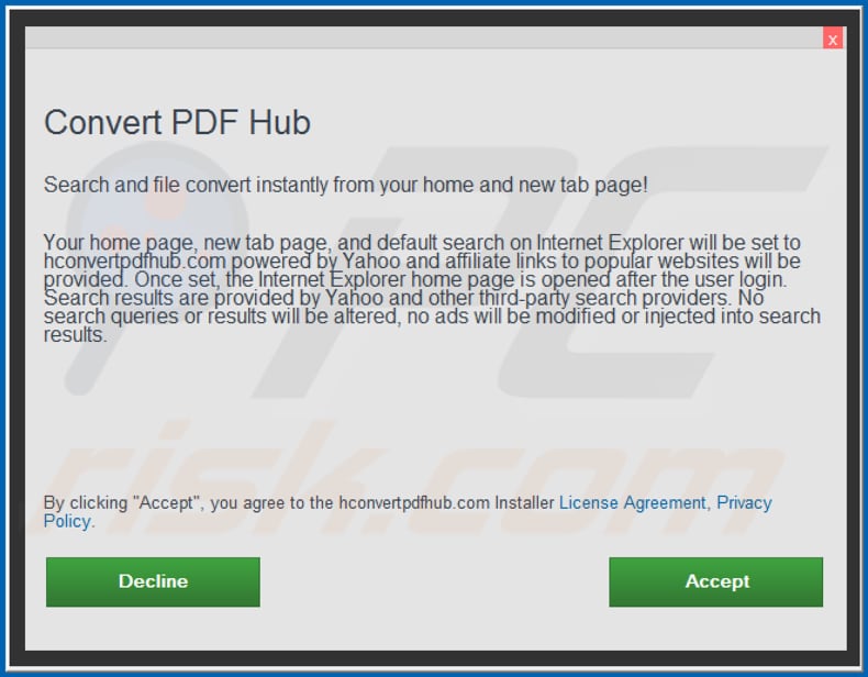 Official Convert PDF Hub browser hijacker installation setup