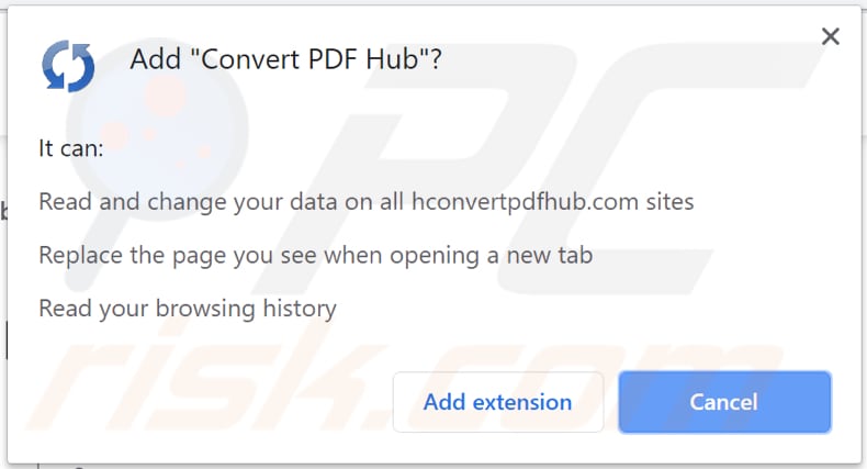 convert pdf hub browser hijacker asks for a permission to be installed
