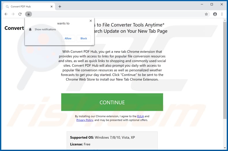 Website used to promote Convert PDF Hub browser hijacker