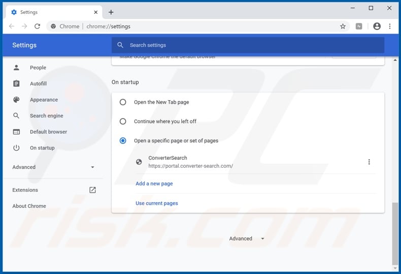Removing converter-search.com from Google Chrome homepage