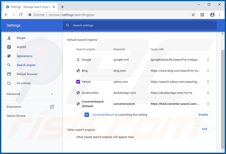Removing converter-search.com from Google Chrome default search engine